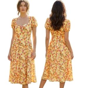 ALEXIA ADMOR "Gracie" Floral Print Peasant Midi Dress - Size 12